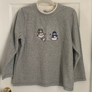 Snowman Fleece Gray Top PETITE Medium